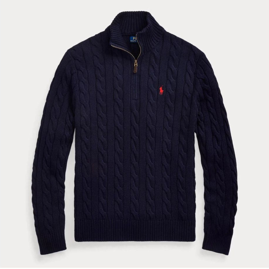 Cable-Knit Quarter-Zip Sweater